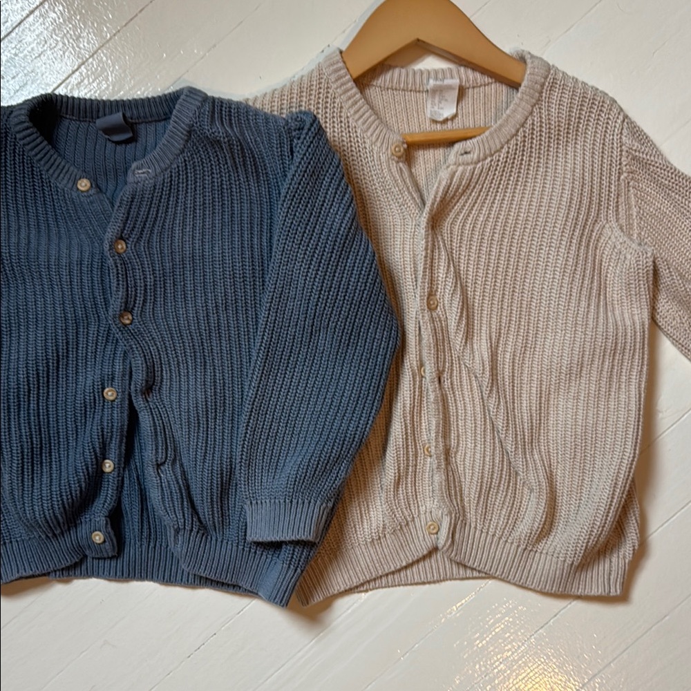 Blue and Cream Button-Up Cardigans